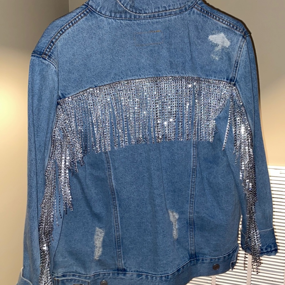 CUSTOM made sparkly fringe Jean jacket